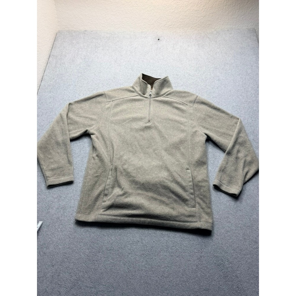 St. Johns Bay Mens Medium Tan Fleece Quarter Zip Pullover Sweater Mock Neck